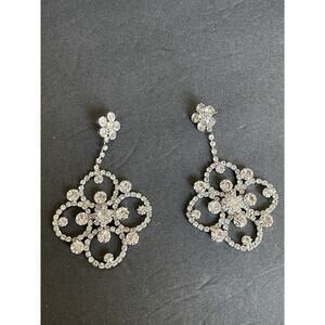 Chandelier Dangle Drop Earrings Clear Crystal Rhinestone Silver Tone Wedding
